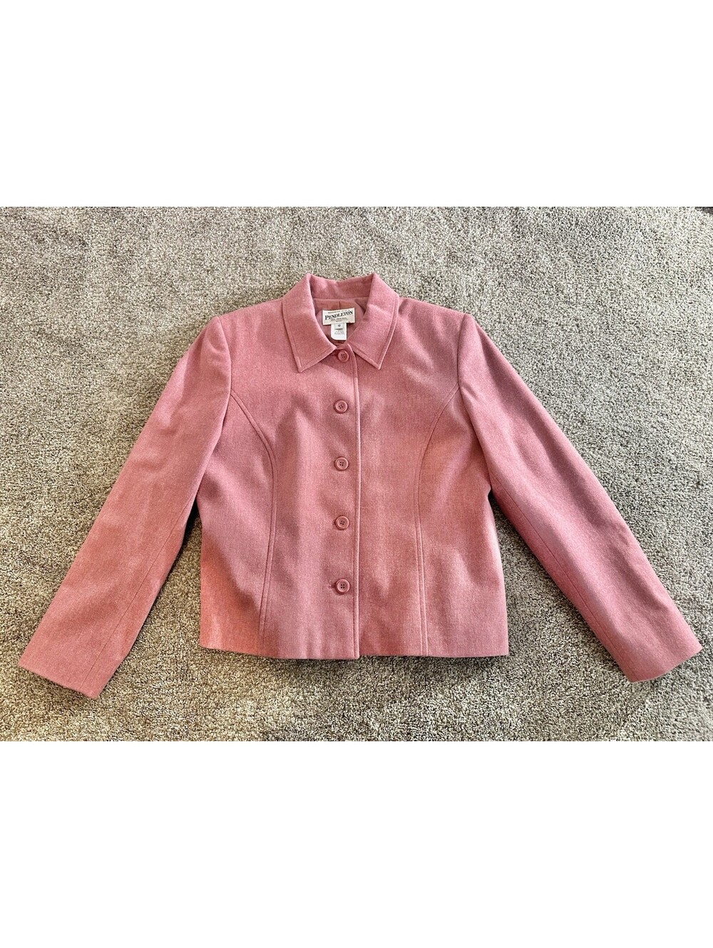 Pendleton Blazer Womens Petite 10 Pink Virgin Wool 5 Button Classic Collared 10P